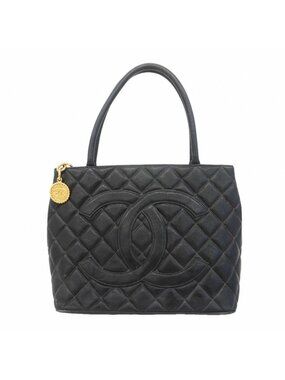 Chanel Tote Medallion Caviar Leather Black Gold